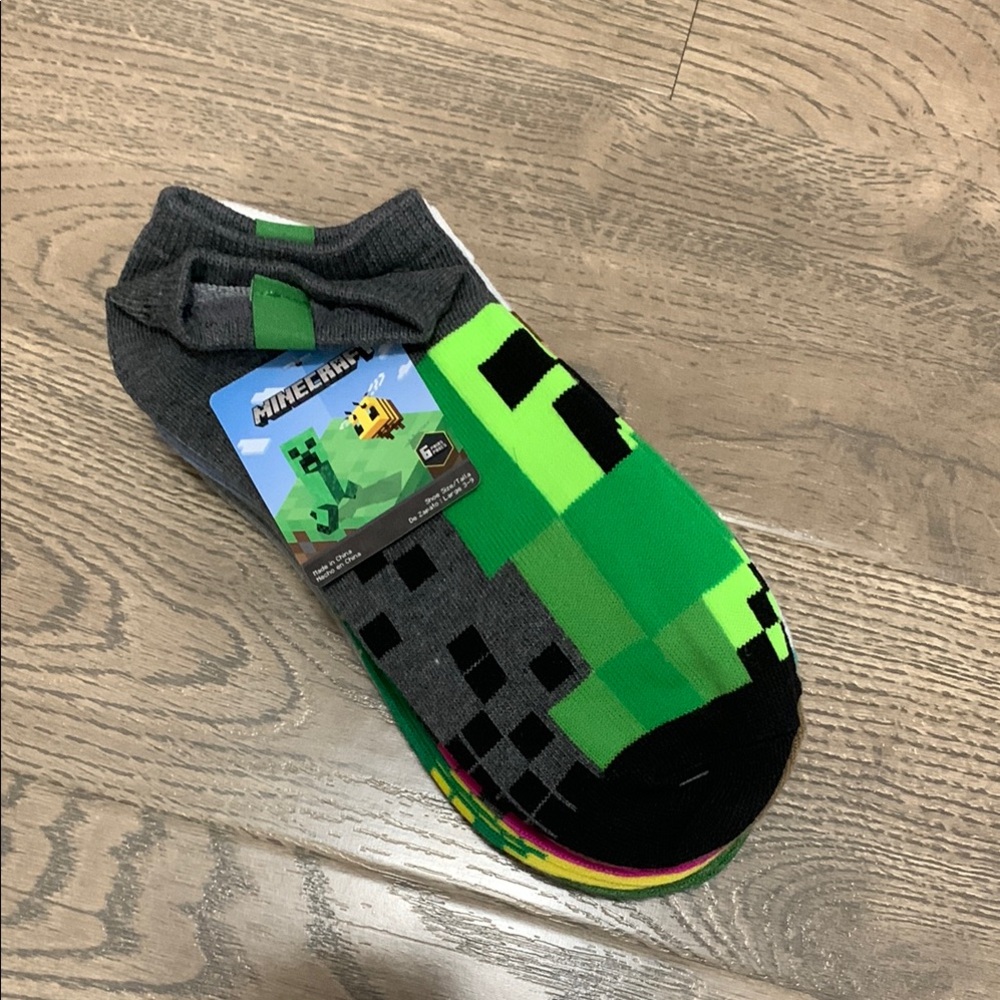 Minecraft Creeper Ankle Sock Bundle 6 pairs large Sz 3-9